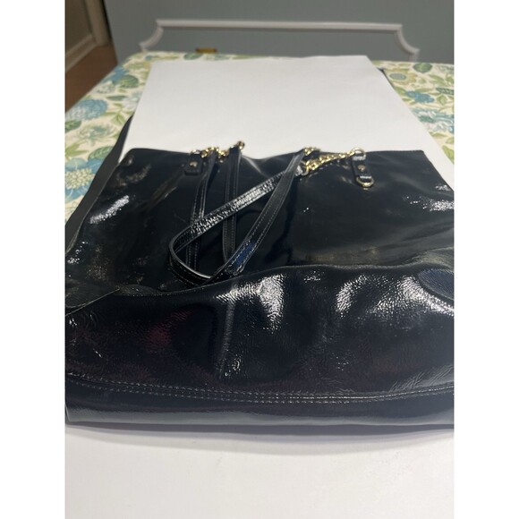 Michael Kors Jet Set Shiny Black Patent Leather Chain Tote Purse Handbag - Picture 5 of 12